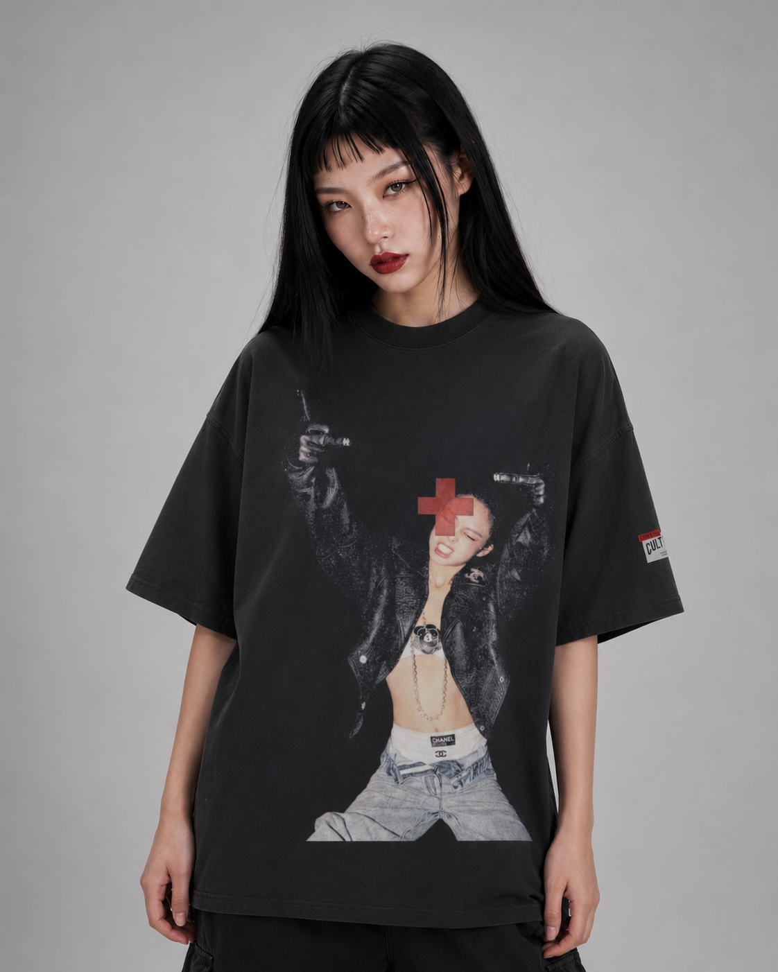 Black pink member oversized tee
