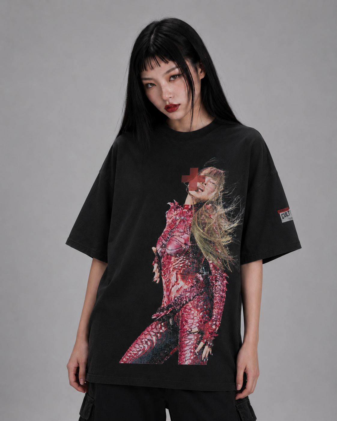 Black pink member oversized tee