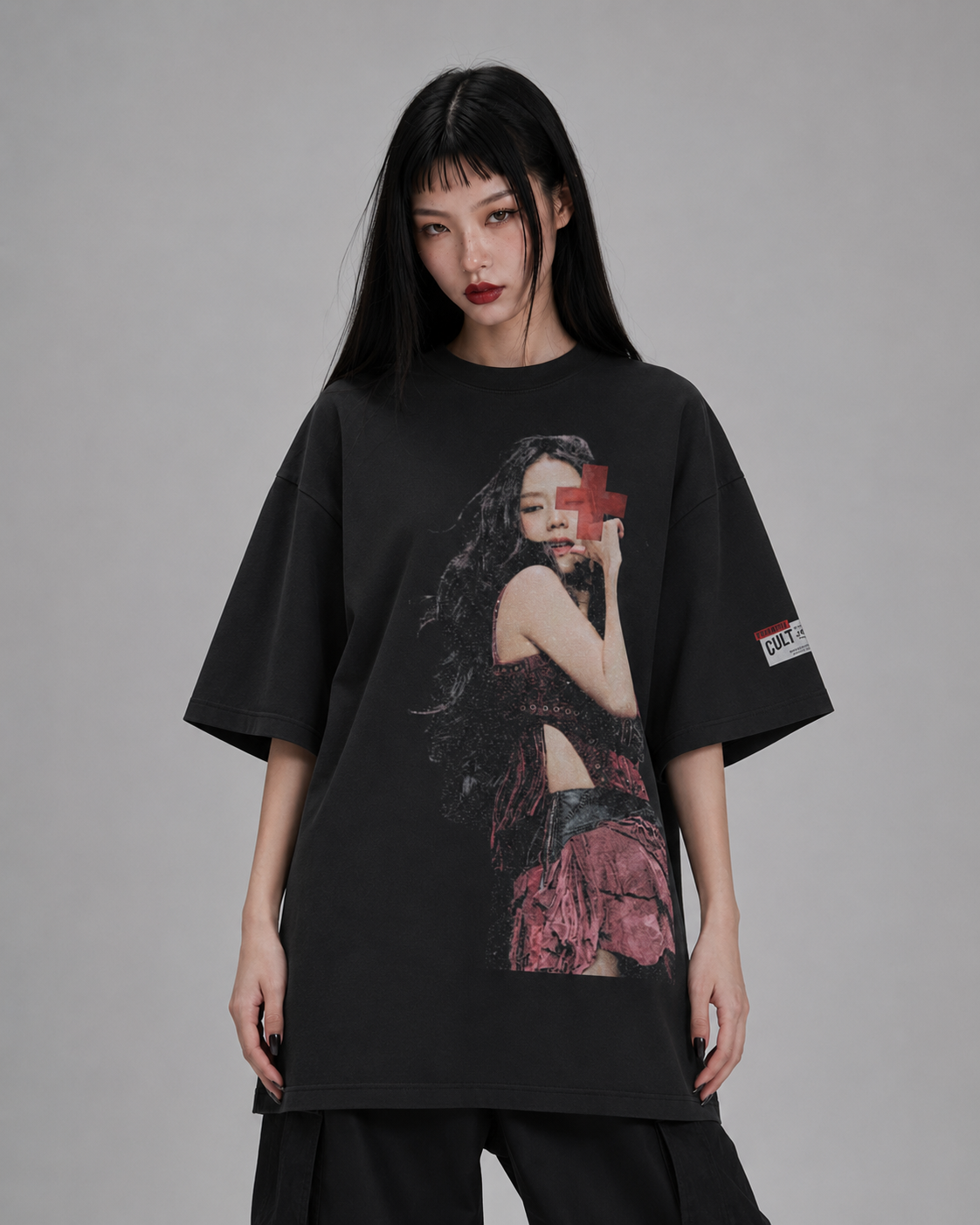 Black pink member oversized tee