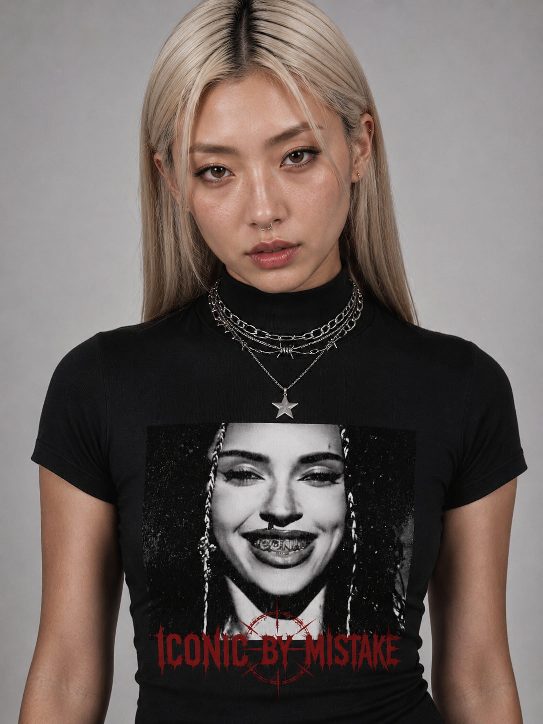 ICONIC BY MISTAKE Slim Fit Mock Neck T-Shirt